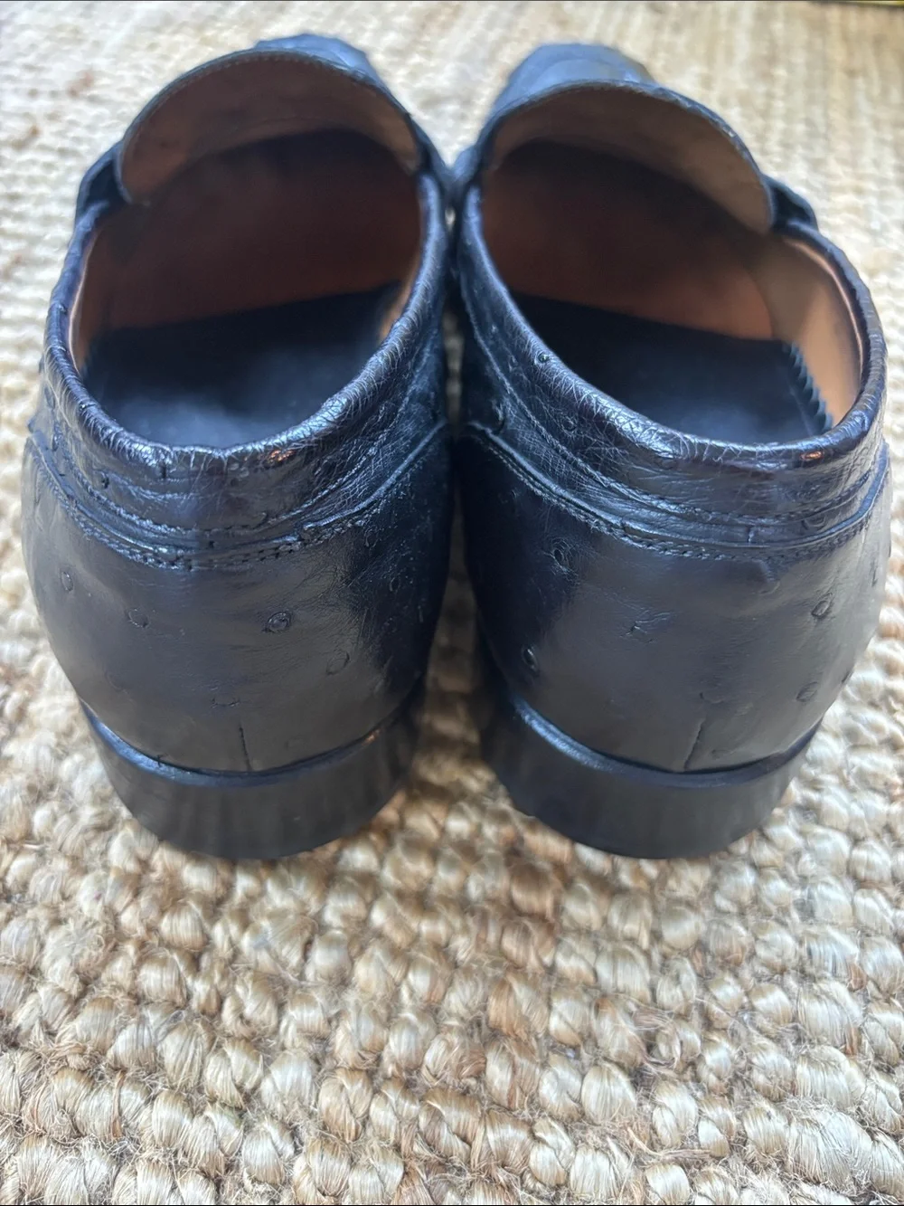 Ermenegildo Zegna Black Men’s Ostrich Leather Penny Loafers